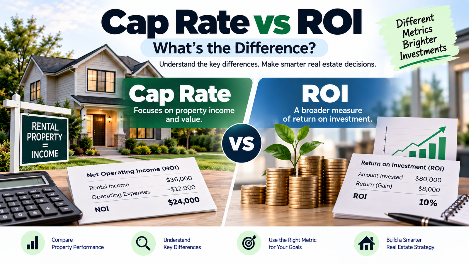 Cap rate vs ROI comparison for rental property