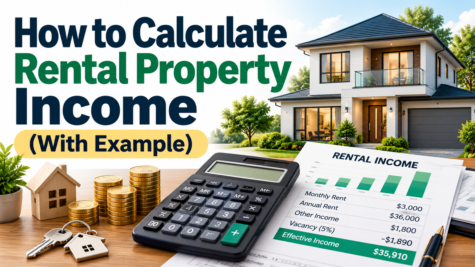 Learn how to calculate rental property income using monthly rent, other income, vacancy, and effective rental income.