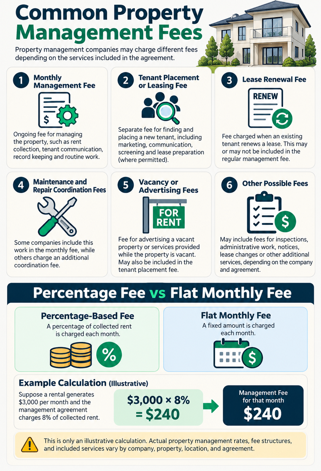 Common property management fees and percentage vs flat fee example