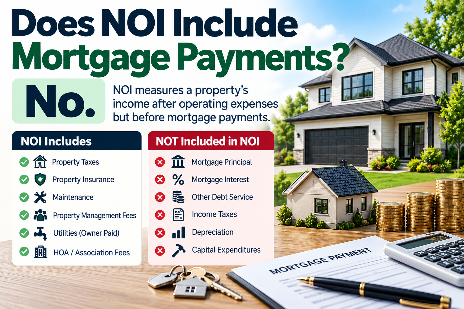 Does NOI include mortgage payments in real estate?