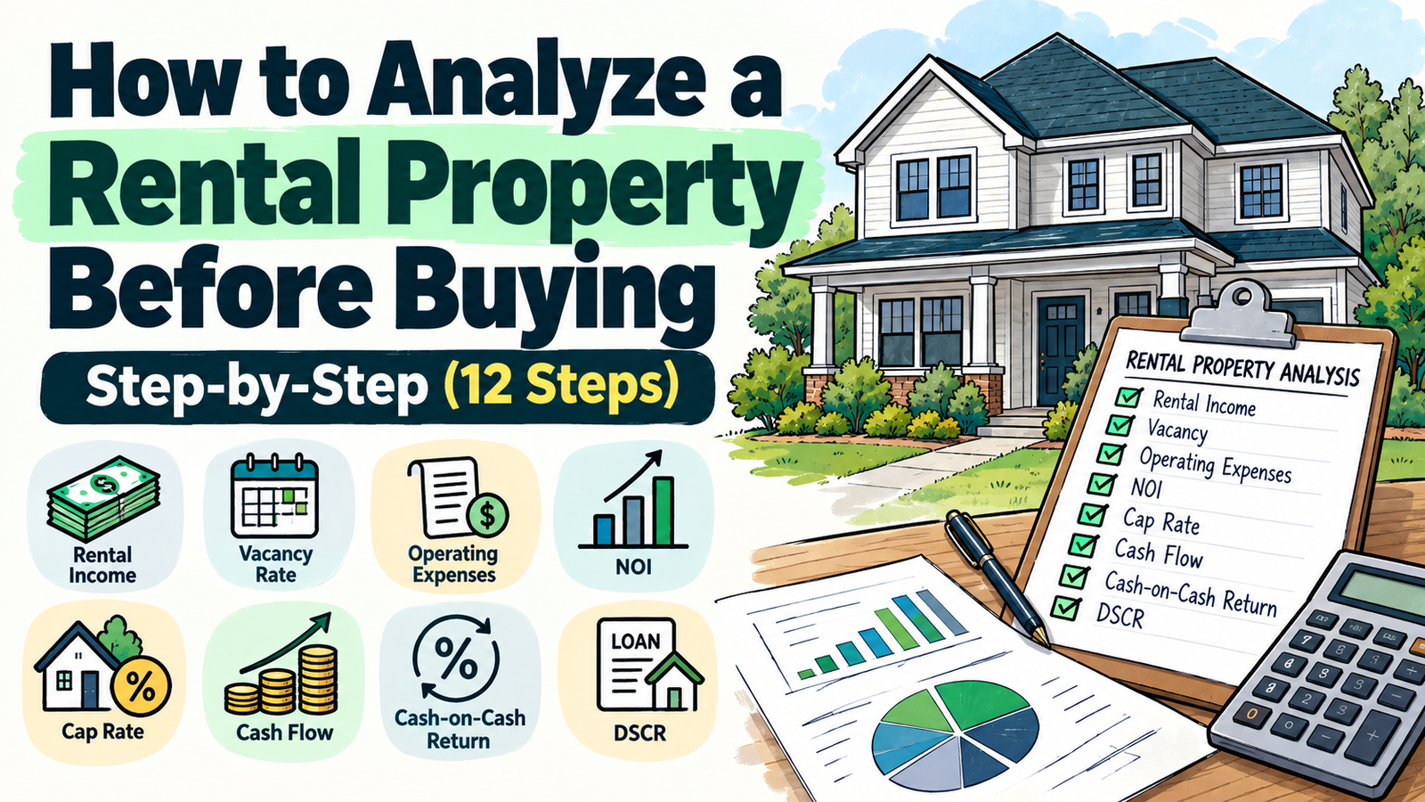 How to analyze a rental property before buying using rent, vacancy, expenses, NOI, cap rate, cash flow and DSCR